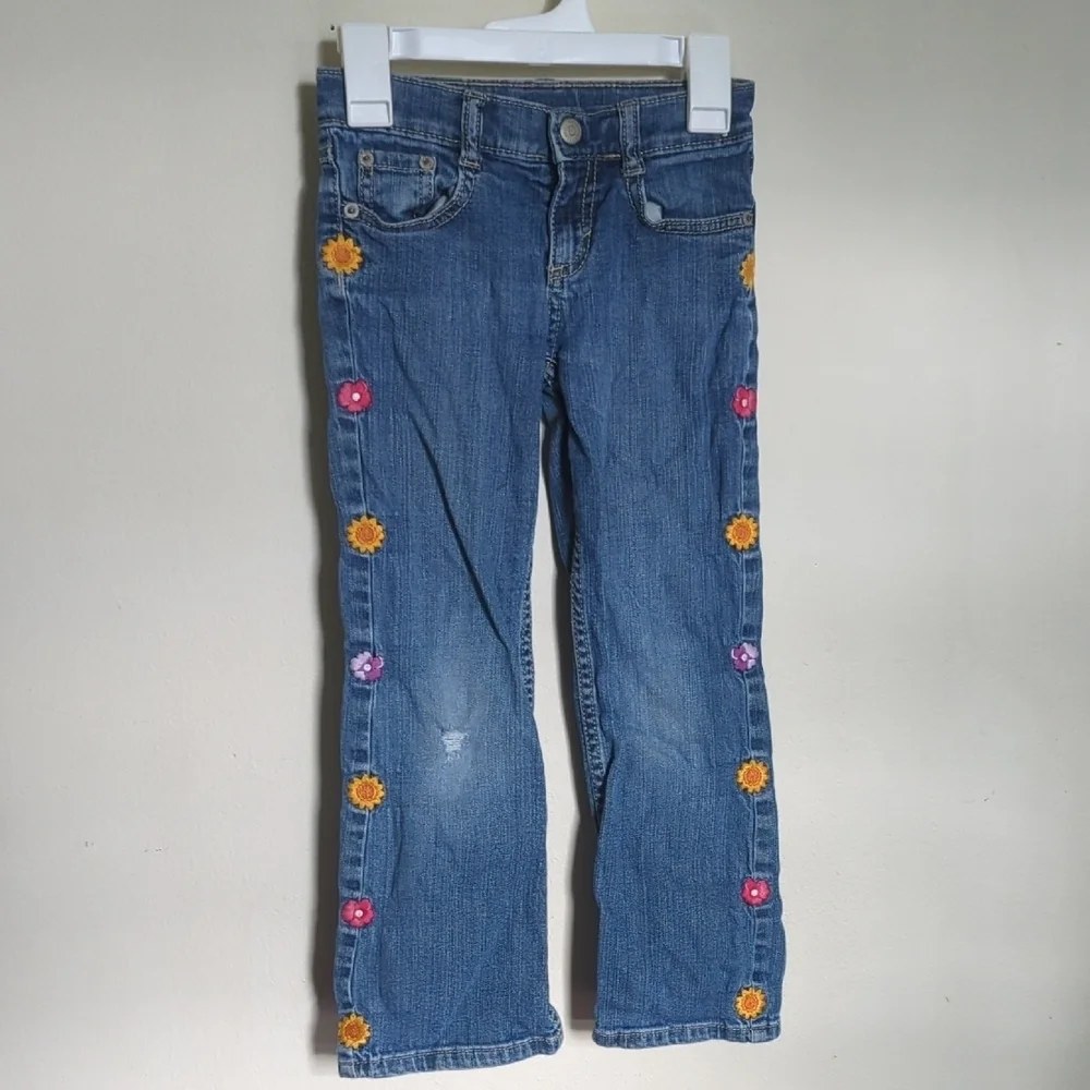 Gymboree Floral Embroidered Bootcut Jeans Boho Hippie Girls Size 6